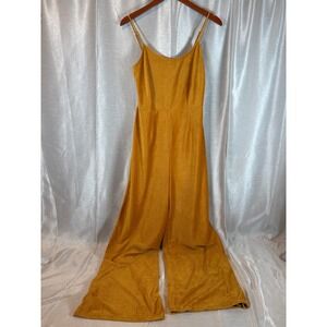 Forever 21 Mustard Yellow Corduroy Jumpsuit Sleeveless Wide Leg Boho Casual S